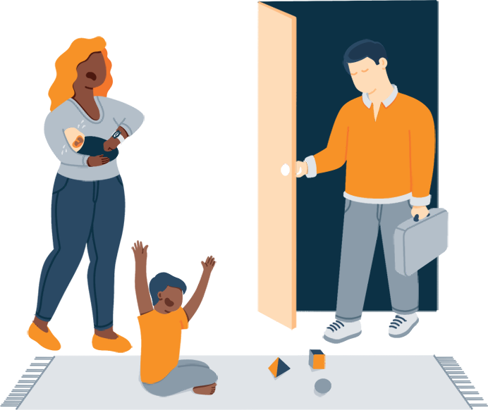 Illustration of Tom Coming Home from Work His Family Waiting for Him