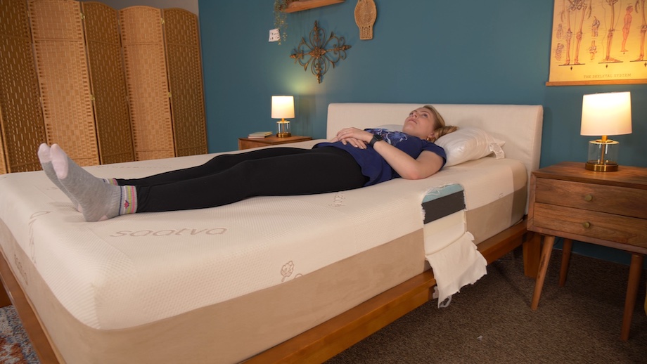 Saatva Contour5 Mattress Review, Expert Tested 8 Julia, of Sleep Advisor, testing the Contour5 for back sleepers